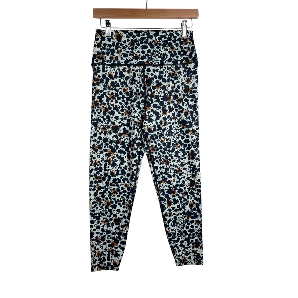 BSP Splatter Animal Print Leggings size Large Black/Cream/Tan